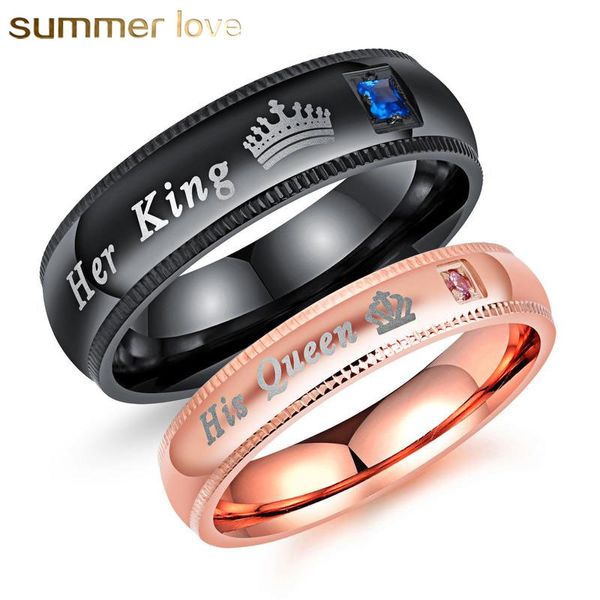 

fashion unique lover couple ring his queen her king couple band rings stainless steel ring for lovers valentine's day jewelry, Silver