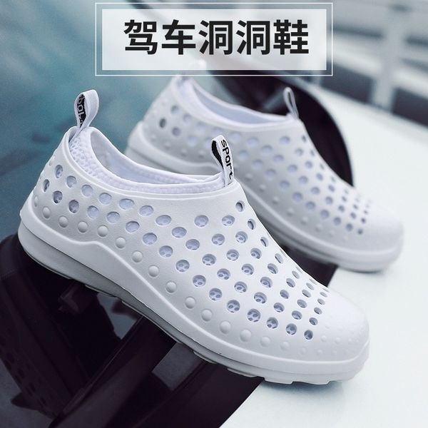 

summer new woven casual beach hole trendy shoes breathable non-slip motion mesh sandals mens sandals summer shoe, Black