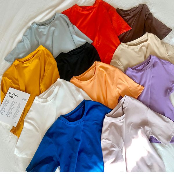 

korean solid short sleeve t shirt women casual loose large size t-shirt cotton female tshirt summer harajuku t shirt femme, White