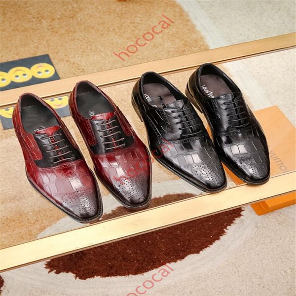 

2019 luxury mens designer dress shoes lvss leather des chaussures pour hommes brand men office formal wedding evening party dressing loafers, Black;red
