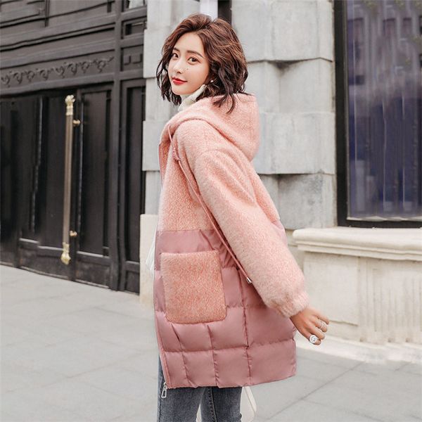 

hooded stitching down cotton jacket female long section korean 2019 winter new casacos long sleeve loose slimming coat yh465, Black