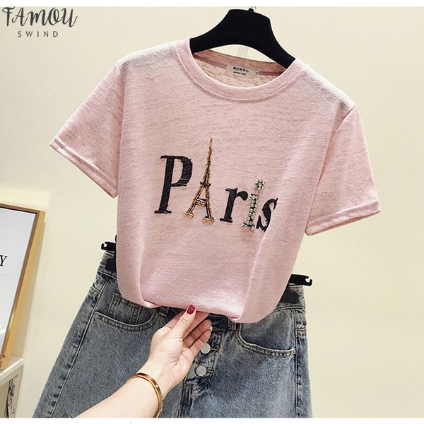 

chemise femme diamonds t shirts women 2020 summer korean style o neck short sleeve t shirt woman short funny letter tees harajuku, White