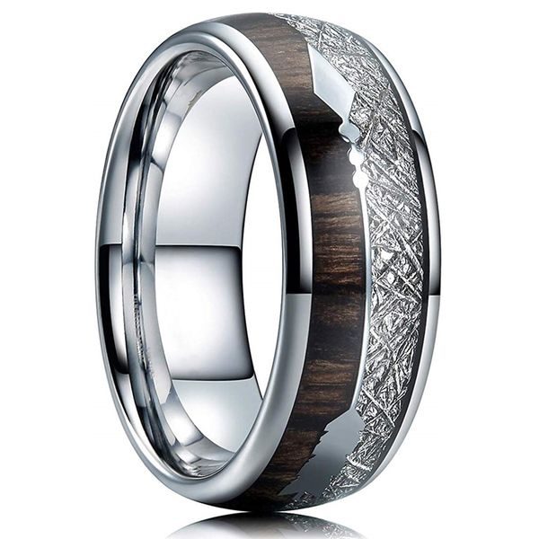 

fdlk 8 мм из карбида вольфрама из нержавеющей стали кольца inlay hawaiian koa вуд метеорит стрелка обручальное кольцо мужские украшения, Slivery;golden