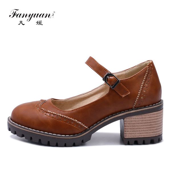 

fanyuan sewing italian shoe retro lady high pumps hand work dress fascino shoe shallow mary janes chunky heel nude shoes heels, Black