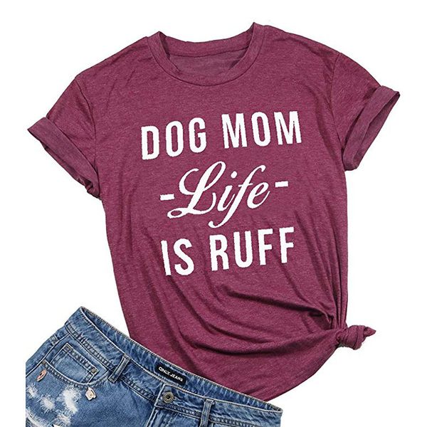 

dog mom life is ruff t-shirt hipster stylish slogan cotton tee mothers day gift aesthetic dog lover clothing t shirt, White