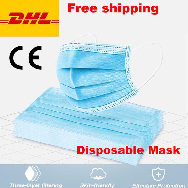 

in stock]ce approved 3 layer disposable face mask ear-loop dust mouth masks cover 3-ply non-woven disposable dust mask dhl ing