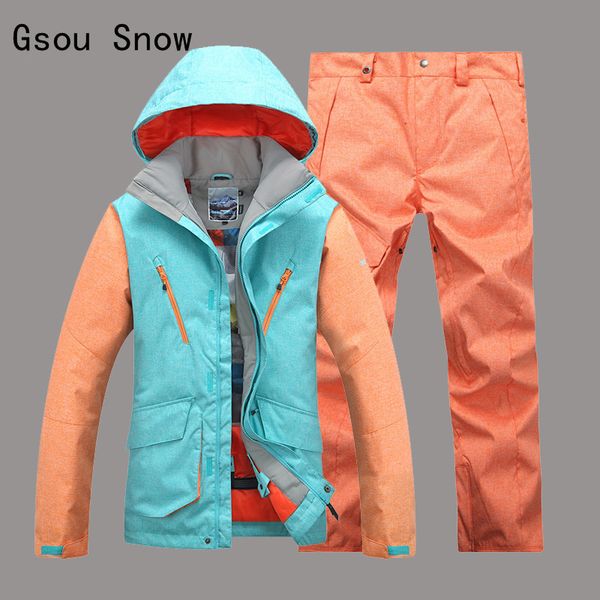 

new gsou snow ski suit windproof waterproof outdoor sport wear camping riding skiing snowboard jacket+pants super warm suit set
