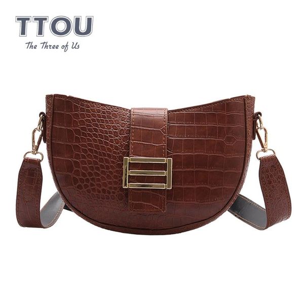 

crocodile pattern pu leather women saddle bag solid color ladies crossbody bag fashion wild shoulder messenger bags tote purse