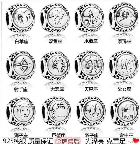 

s925 sterling silver beads pan family bracelet beads beaded twelve constellation beaded jewelry accessories string ornaments, Black