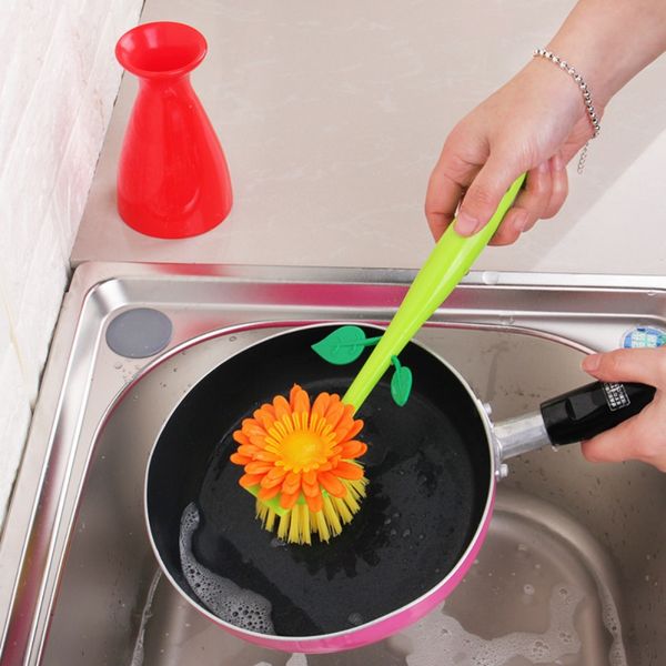 

sun flower pot brush kitchen cleaning pan pot brush plastic multifunctional kitchen washing brush random color