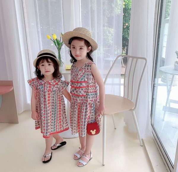 

2020 summer baby girls printed cute dress, princess kids sweet clothing 5 pieces/lot, Red;yellow