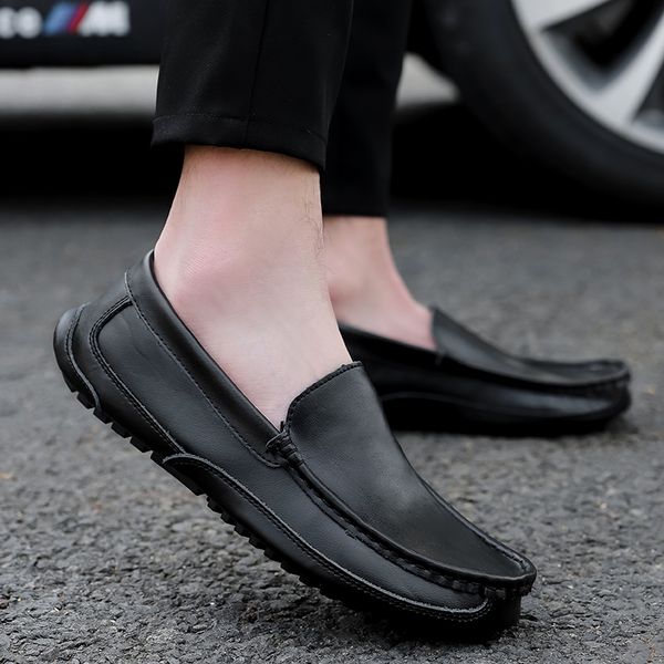 

leather mens shoes outdoor casual men loafers fashion breathable driving shoes slip on moccasins big size 48, Black