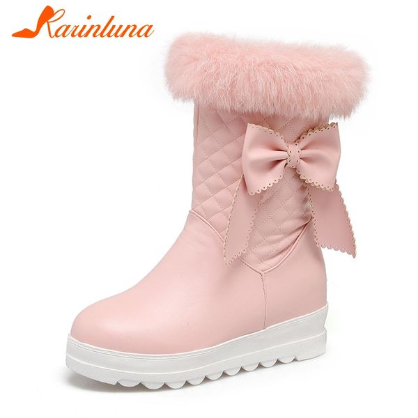 

karin new fashion big size 33-43 women snow boots bowtie non-slip shoes woman casual party soft winter warm fur boots girl, Black