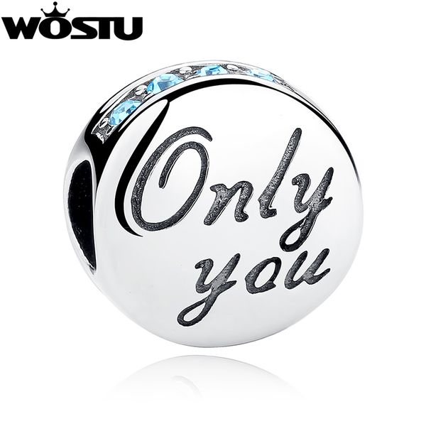 

100% 925 стерлингового серебра только вы charm beads fit оригинальный wst браслет аутентичные diy ювелирных изделий подарок для любовника cq, Blue;slivery