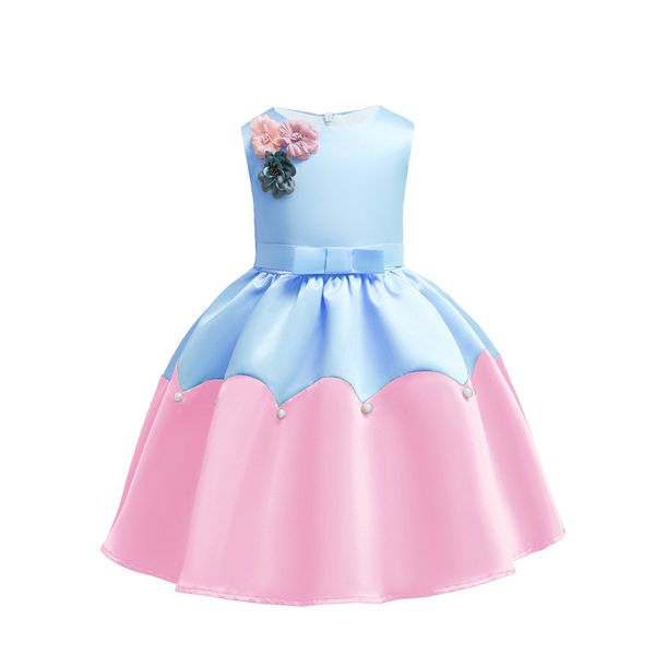 

girl princess dress of new satin flower patterns for party in two color for2-12 years old, Red;yellow