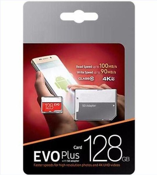

2019 64gb 128gb 256gb evo plus + class10 tf flash memory card for android powered tablet pc digital smart phones dhl shipping