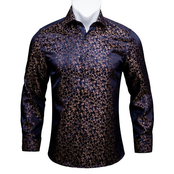 

barry.wang gold soft silk shirts men autumn long sleeve casual flower shirts for men suit party designer fit dress shirt bcy-06, White;black
