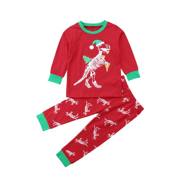 

малыш дети baby girl boy рождество динозавр red топы брюки outfit пижама xmas осень комплект одежда, White