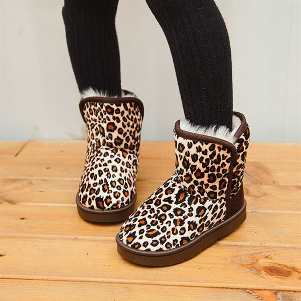 

new winter cotton kids baby girl boots plus velvet thick warm shoes fashion leopard snow boots boys and girls shoes, Black;grey