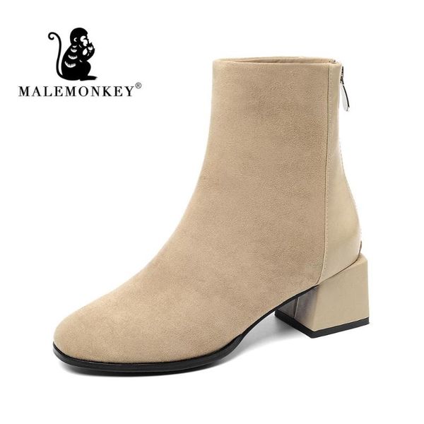 

malemonkey designers 2020 new fashion women shoes high heels ankle boots autumn winter simple short zipper boots, Black