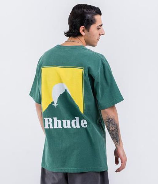 

spring and summer new tide brand t shirt men heavy wash sunset mountain printing men women short sleeve t-shirt luxury tees, White;black