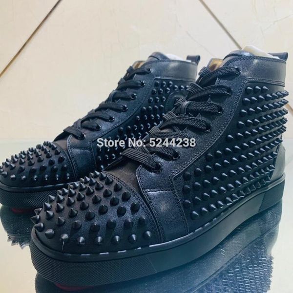 

high handmade full black leather rivets whole party prom red bottom sports runner shoes for men flat casual loafers footwear