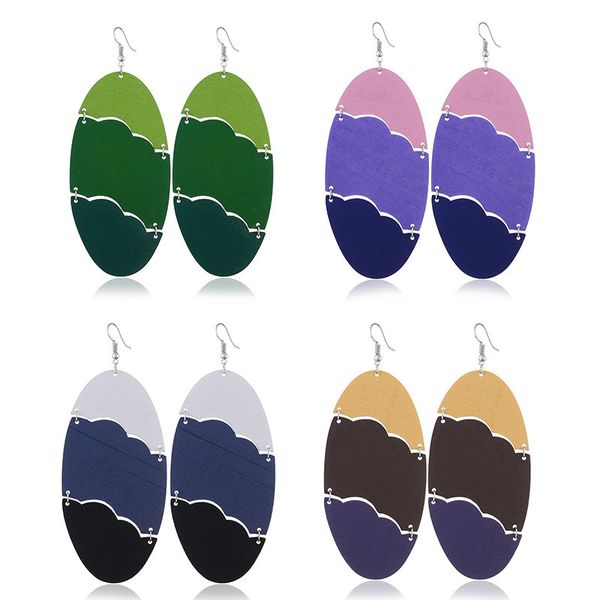 

красочные деревянные серьги для женщин пасхальное яйцо модные ювелирные изделия простые аксессуары геометрические легкие серьги падения опто, Silver