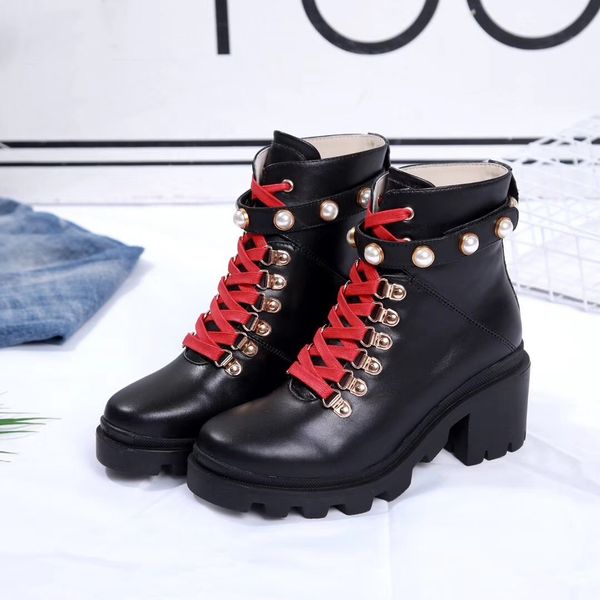 

2019 trend 481156 dks30 1159 women leather ankle boot with sylvie web luxurys designer boots women's ankle boots size 35-40 a7, Black