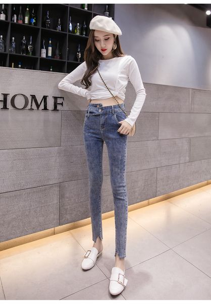 

синий высокой талией джинсы kz женский показать thin черный tight, Blue