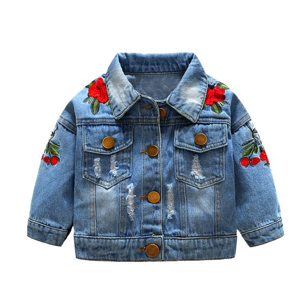 

2020 new designer baby girl jacket flower embroidered denim jackets coats kids fashion luxury designer jean outdoor jacket clothing, Blue;gray