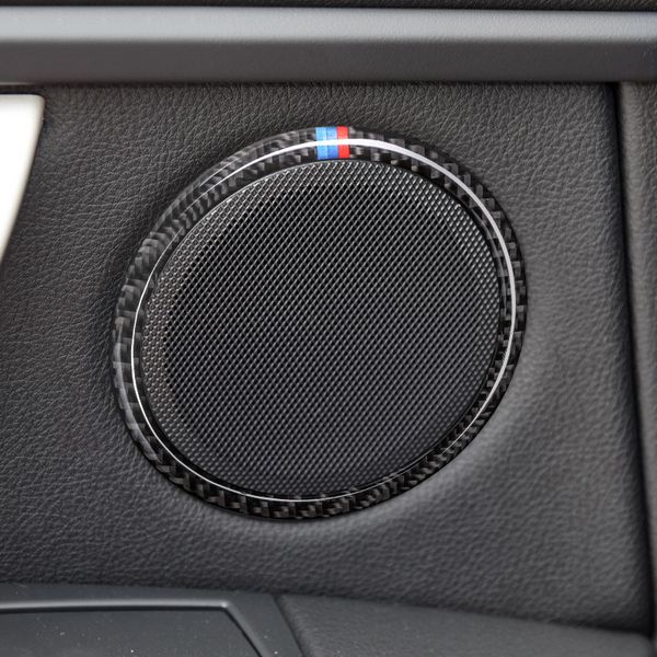 

4pcs car styling carbon fiber car door loudspeaker ring interior trim sticker for bmw f30 320i 325i f34 3gt 3 series accessories