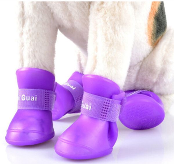 

new cute dog boots waterproof protective rubber silicone pet rain shoes boots botas candy colors s m l xl xxl 4pcs/set