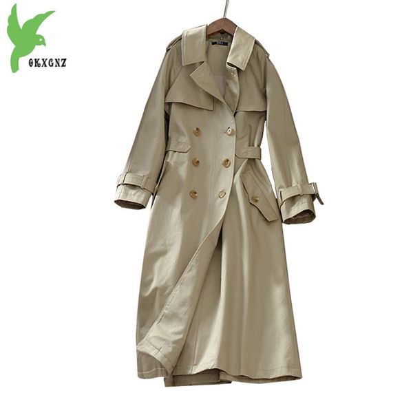 

2018 spring and autumn women's trench coat fashion solid color slim long windbreaker coat double-breasted outerwear okxgnz 1653, Tan;black