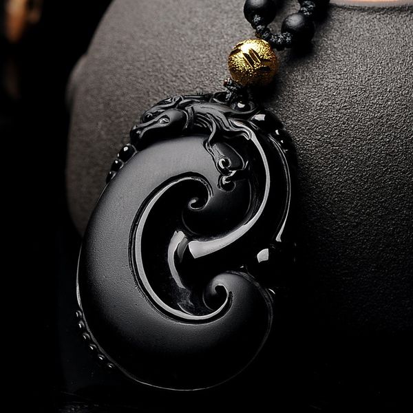 

natural grinding arenaceous obsidian ruyi pendants men women necklaces, Silver