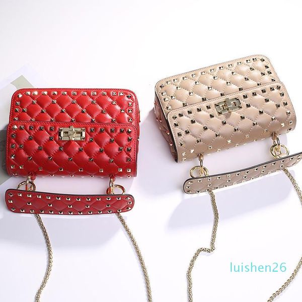 

оригинальные кожаные сумки rivet плеча для женщин 100% овчины дамы моды цепи crossbody сумка конструктора абрикос клатчи l26