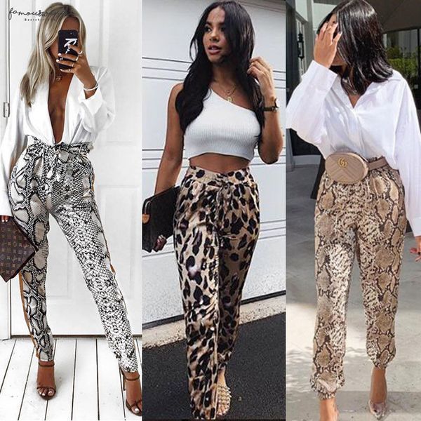 

skin women casual leopard pants fashion ladies pants sports slacks trousers elastic waist snake harem pants women clothing, Black;white