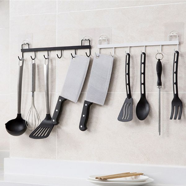 

6 hooks self adhesive kitchen firm hang storage rack organizer towel holder in the kitchen, bathroom, living room, storage