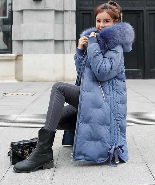 

winter parkas 2019 new elegant embroidery letter hooded thick long women's fur collar jacket winter snow -30 degree jackets coat, Black