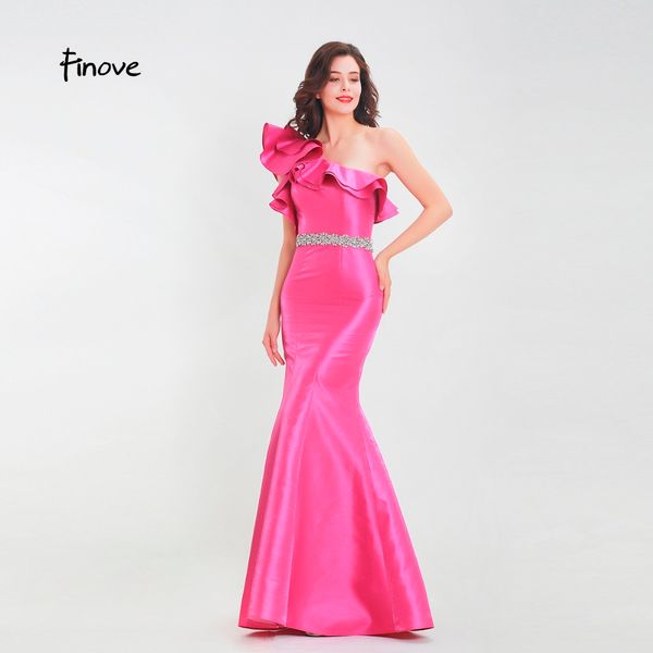 

finove prom dress 2019 floor length elegant mermaid chic ruffles one shoulder crystal sashes party woman dress vestido de fiesta, Black