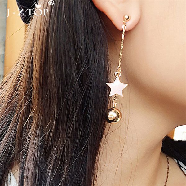 

fashion asymmetrical imitation pearl stud earrings five pointed star tassel earrings party jewelry accessories femme, Golden;silver