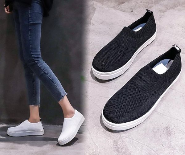 

summer casual women sneakers shoe fashion women breathable flats slip on canvas loafers female footwear, Black