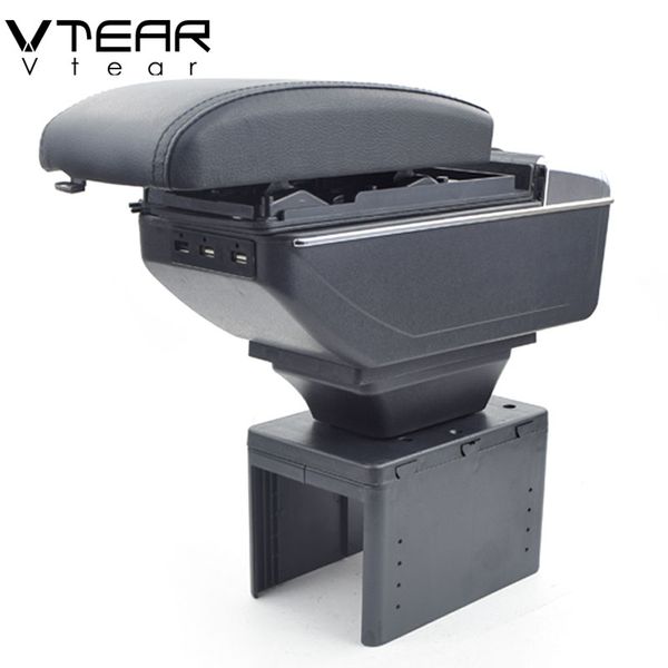 

vtear universal car armrest box usb charging heighten double layer central store content cup holder ashtray accessories 99-2019
