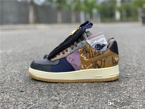 

authentic travis scott x airforce1 1 low cactus jack multi color muted bronze fossil running shoes men women sports sneaker cn2405-900