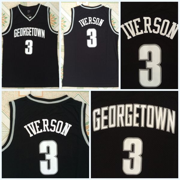 

College NCAA Mens Allen 3 IVERSON Jerseys Georgetown Hoyas USA Black 100% Stitched College Basketball Jerseys S-3XL Fast Shipping