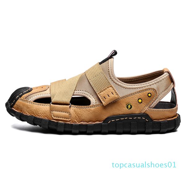 

2020 summer leather sandals men outdoor beach sandals comfortable fashion mens breathable rubber flip flops shoes large sizes 48 t01, Black
