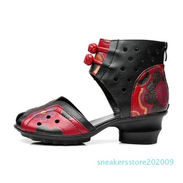 

2019 summer women leather sandals handmade flower cover toes comfortable women s09, Black