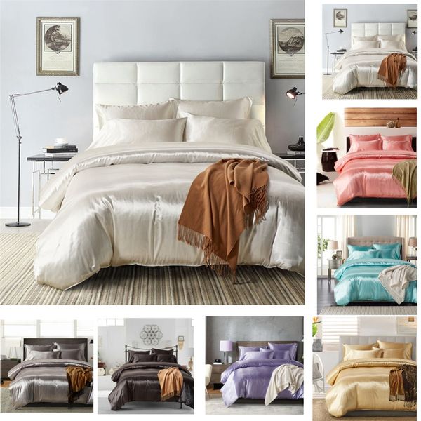 

3pcs/set polyester fiber bedding set solid color linens relax bed duvet covers sets with elastic band uk&us size king//twin