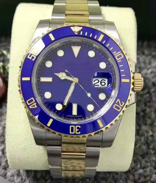 

mens selling factory supplier 40mm 116613lb blue ceramic gold steel unworn authentic stainless bracelet wristwatch, Slivery;brown