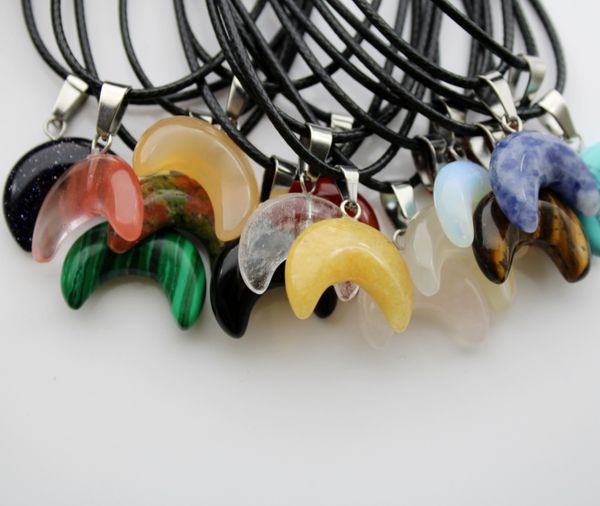 

fashion natural stone opal quartz crystal agates turquoises malachite moon pendant for diy jewelry making necklace pendant, Silver