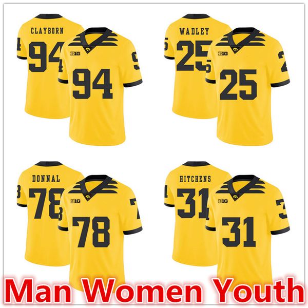 

customize ncaa iowa hawkeyes football jerseys adrian clayborn 94 akrum wadley 25 andrew donnal 78 anthony hitchens 31 jersey any name s-5xl, Black